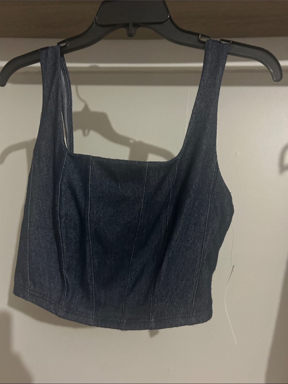 Timing Dark Blue Denim Cropped Tank Top